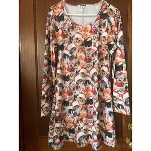 Tipsy Elves Cats Santa Meowy Christmas Long Sleeve Dress 2XL NWT Catmas